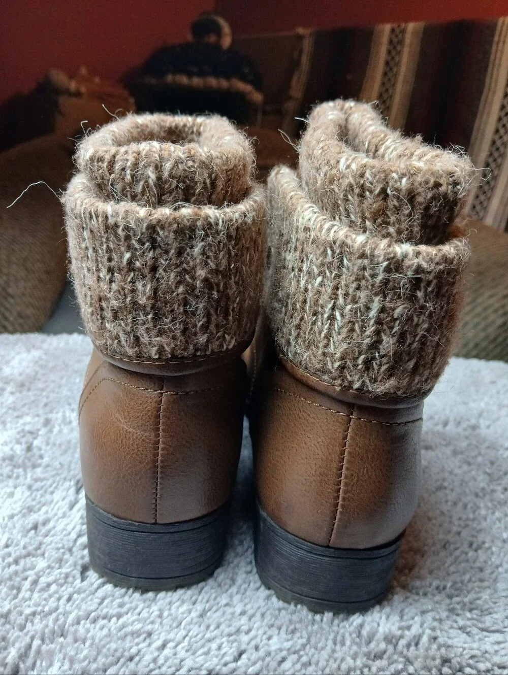 Jessica Cline Brown Cap Toe Knit Cuff Lace Up Boots 8.5